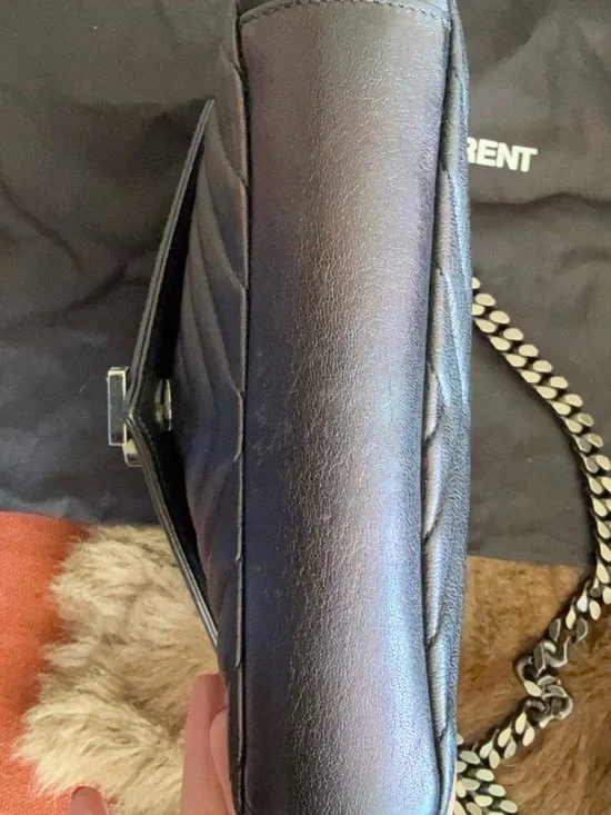 Saint Laurent Black Quilted Leather Shoulder Bag with Silver YSL Logo - Picture 10 of 12